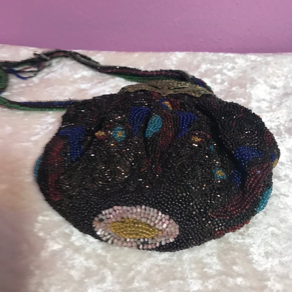 Vintage Beaded Womans Purse GUC Floral Retro Handmade Flowers Wristlet Bag Clasp - Picture 6 of 11